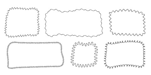 Poster - Doodle outline rectangle frame highlight. Hand drawing sketch square set. Element for highlighting important notes. Marker pen outline scribble shapes