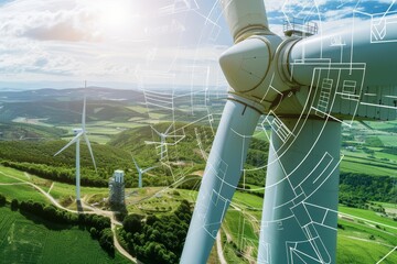 Aufkleber - Wind turbine blueprint highlighting the intersection of green technology and renewable energy solutions for a sustainable future and environmental conservation