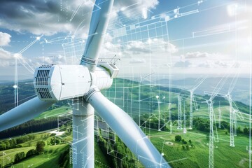 Aufkleber - Wind turbine blueprint highlighting the intersection of green technology and renewable energy solutions for a sustainable future and environmental conservation
