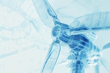 Poster - Blueprint design of wind turbines showcasing renewable energy technology and engineering innovation for sustainable and clean power generation