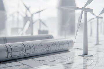 Poster - Wind turbine blueprint design highlighting engineering innovation and renewable energy technology for sustainable and clean power generation