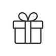 © Tatiana - Gift in gift box, linear style icon. Editable stroke width