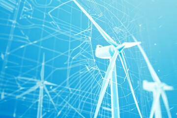 Poster - Blueprint design of wind turbines showcasing renewable energy technology and engineering innovation for sustainable and clean power generation