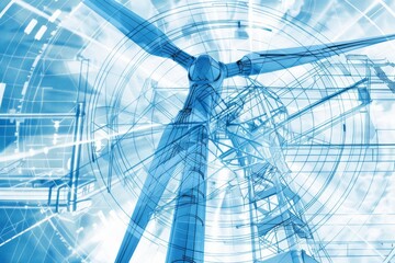 Poster - Blueprint design of wind turbines showcasing renewable energy technology and engineering innovation for sustainable and clean power generation
