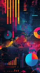 Poster - Futuristic business infographic with abstract graphs and vibrant colors on a dark theme. Great for data visualization and financial analytics