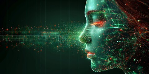 Leinwandbilder - Abstract digital profile of a face with glowing network connections, symbolizing futuristic technology, artificial intelligence, and modern innovation
