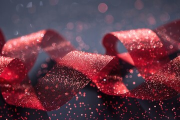 Wall Mural - A close-up shot of a bright red ribbon lying flat on a table