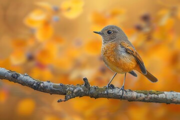 Wall Mural - A small bird sits comfortably on a branch in nature, suitable for use in environmental or wildlife photography