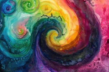 Poster - A vibrant and playful design featuring a colorful whirlpool on a dark background, ideal for use in illustrations, graphics, and visual effects