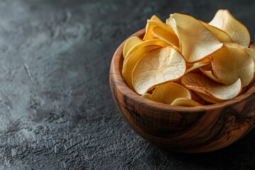 Canvas Print - Apple chips in a dark wooden bowl