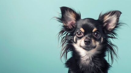 Wall Mural - Chihuahua with long hair isolated on light blue background