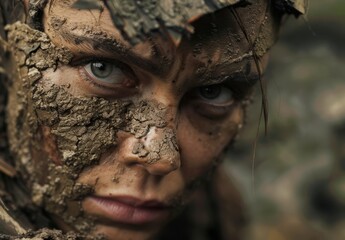 Camouflaged face in the wilderness