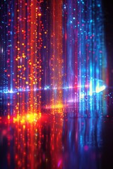 Poster - Abstract digital lights in vibrant colors, creating a futuristic and dynamic background with glowing neon patterns and bokeh effects