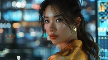 Poster - The picture of the asian professional female scientist researcher working inside the laboratory analyzing the samples, the researcher require skills like experience and good research methods. AIG43.
