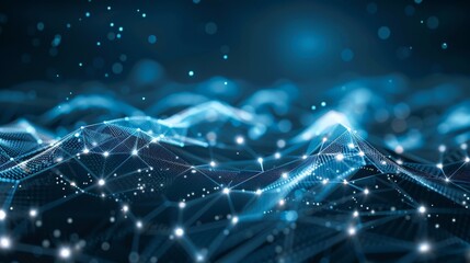 Aufkleber - Abstract digital network with interconnected nodes and lines on a blue background. Ideal for modern business technology and data visualization