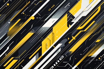 Aufkleber - Abstract futuristic vector design with yellow, black, and gray geometric cyber lines