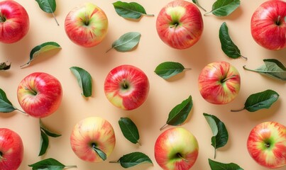 Wall Mural - Creative apple pattern on a beige background.