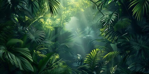 Tropical Jungle Background. Atmospheric Wallpaper with Lush, Tropical Vegetation