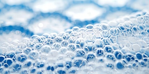 Fototapete - Macro shot of water droplets on a black hexagonal surface, showcasing the detailed and reflective properties of the wet texture