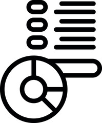 Poster - Line icon of a pie chart analyzing data with a checklist, representing market research