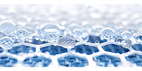Fototapete - macro shot of water droplets on a black hexagonal surface, showcasing the detailed and reflective pr