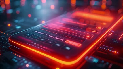Poster - A close-up image of a smartphone with a glowing red neon border.