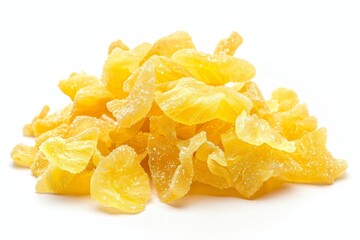 Wall Mural - Dried pineapple chips with sugar on white background