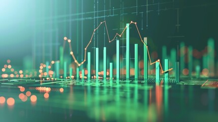Aufkleber - Futuristic stock market visualization with glowing charts and data on a dark background. Suitable for financial insights and market trend analysis