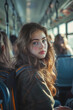 © S photographer - Caucasian teenage girl sitting on a school bus