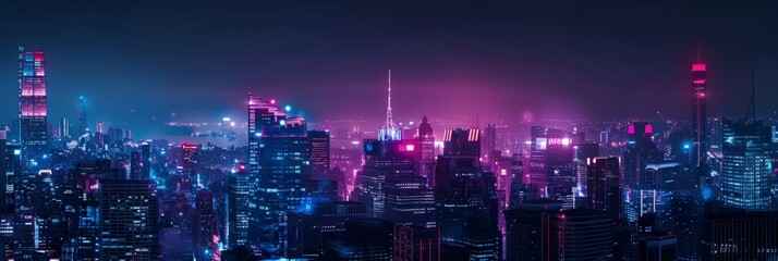 Aufkleber - Neon cityscape at night with a vibrant display of skyscrapers and lights. Futuristic urban landscape. Perfect for technology and modern city themes
