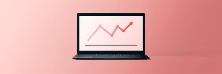 Aufkleber - Minimalist laptop displaying a red upward trend line on a pink background. Simple and modern financial concept. Great for business presentations and reports