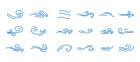 wind icon. wind icon set in blue design vector line art illustration in white background