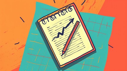 Aufkleber - Colorful notepad with an upward graph and pencil on a vibrant background. Business growth and planning concept. Perfect for financial presentations and reports