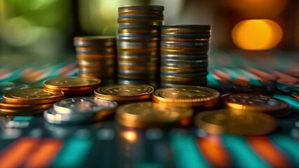 Leinwandbilder - This Gold coins stacked on a colorful chart. Funding concept