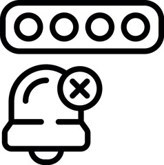 Poster - Line art icon of a bell with a red cancel symbol superimposed and four dots representing messages above