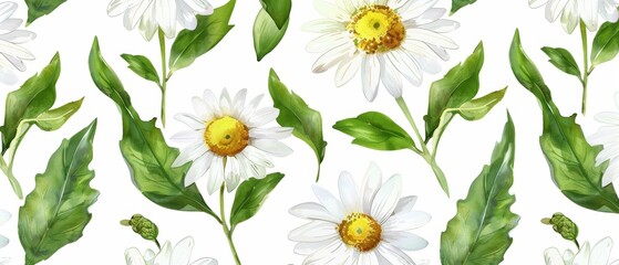 Wall Mural - Colorful Pattern Flowers. Vector Pattern of Daisy Flowers. Wild Flowers Pattern