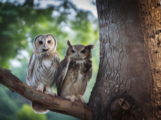 owls sitting on a tree