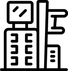 Poster - line icon of a multifunctional gym station, ideal for illustrating gym equipment, fitness routines o