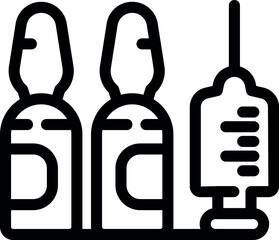 Wall Mural - Line art icon of a syringe being filled from two medical vials, representing vaccination and healthcare