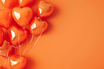 Wall Mural - Valentine's Day Heart Balloons on Orange Background. Generative AI