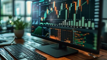 Poster - This close-up image of a desktop computer monitor displaying stock market data.