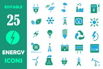 Green energy ecology icons set. Renewable energy, ecology and green electricity icons. Ecology and nature green symbol collection. Green energy, renewable energy and green technology. 