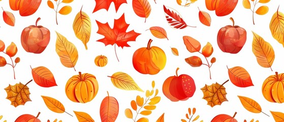 Wall Mural - Vector Pattern of Autumn. Colorful Vector Illustration for Autumn. Light Warm Color Pattern