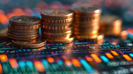 Leinwandbilder - This Close-up of coins on a stock market chart. Funding concept