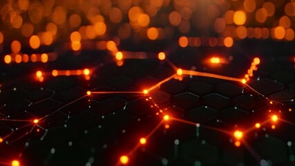 Aufkleber - This digital network with orange lights and a hexagon pattern. Funding concept