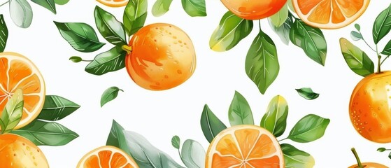 Wall Mural - Vector Pattern of Fruits. Orange Pattern in Colorful. Reference of Fruits Illustration 