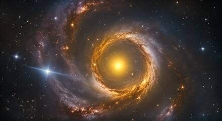 Wall Mural - a spiral galaxy with a yellow star in the middle the galaxy is full of stars and has a lot of space 