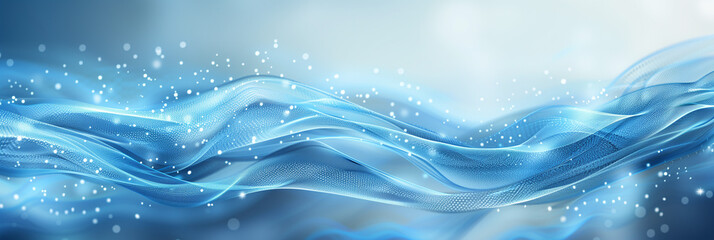 Wall Mural - Flowing Blue Waves with Sparkling Particles