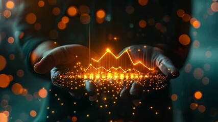 Poster - This persons hands hold a glowing line graph with a bokeh background.