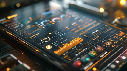 Aufkleber - This Close-up shot of a smartphone screen displaying futuristic data and graphs.